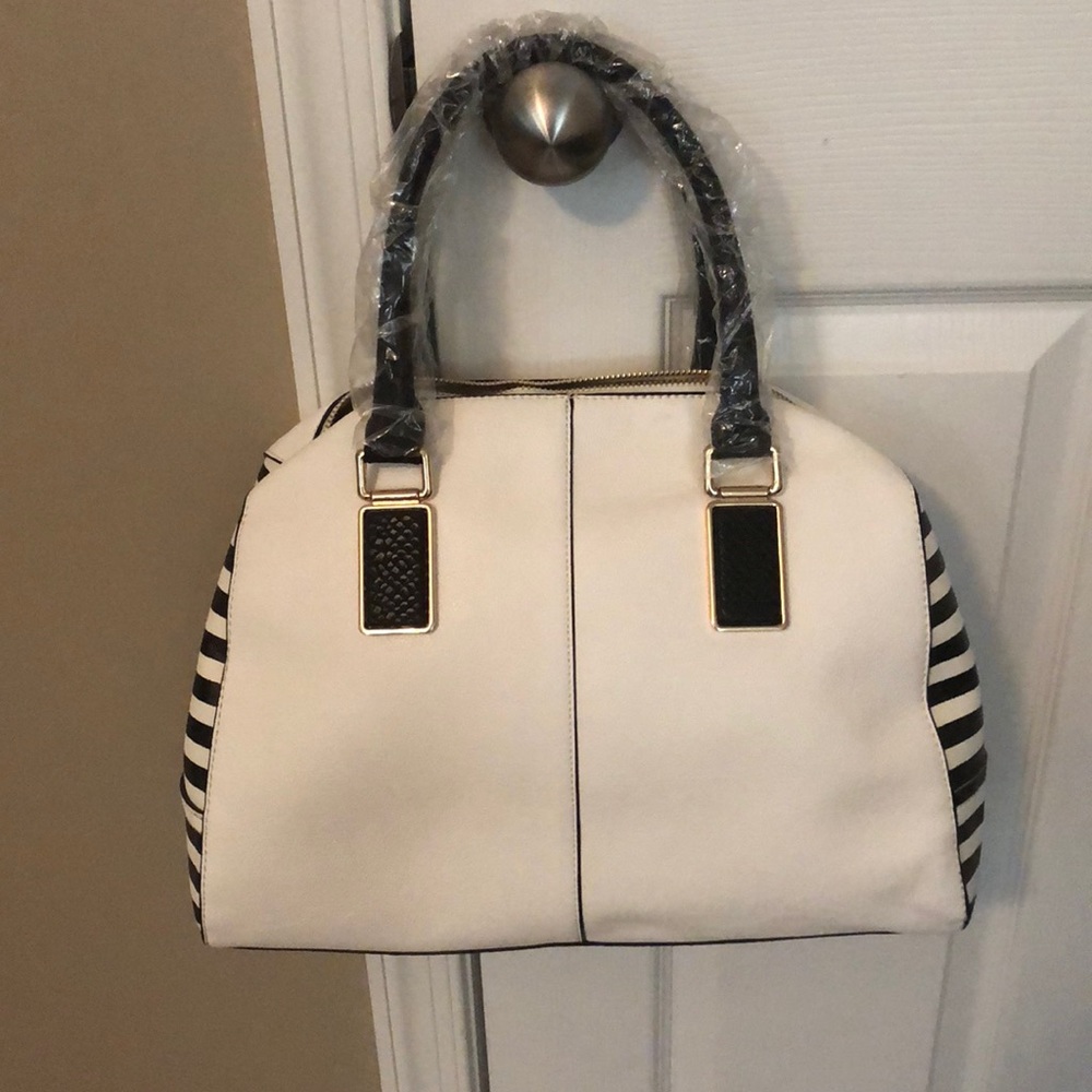 White and black handbag